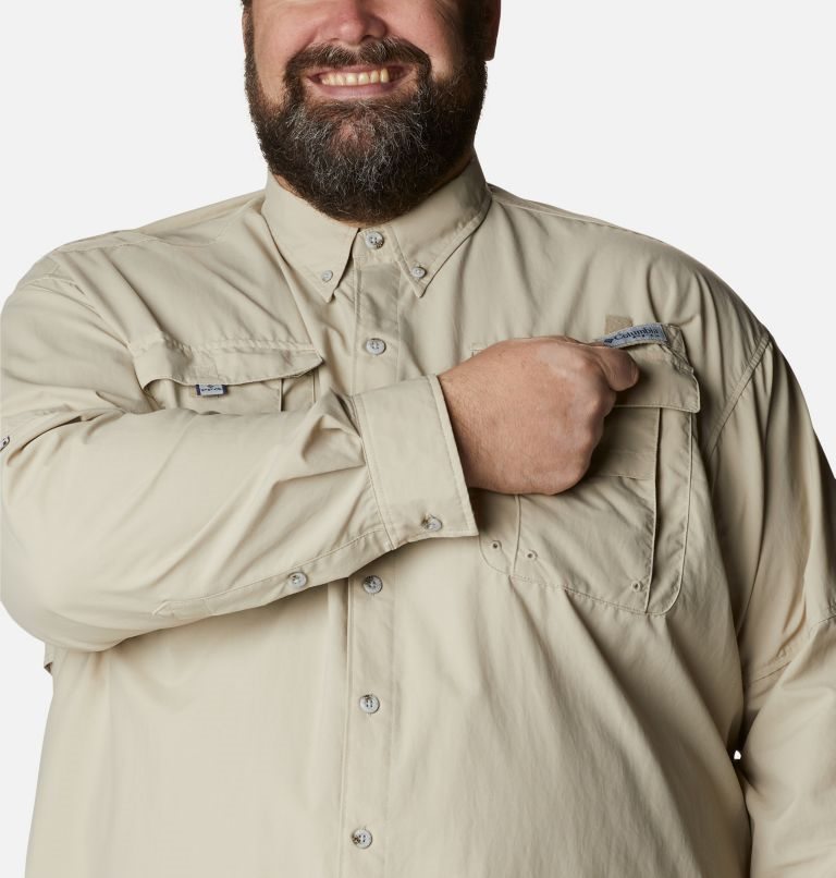 Men's Columbia PFG Bahama II Long Sleeve Shirts Khaki | Plus Size CA-C8A3C